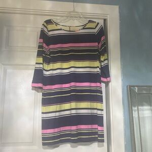 Lilly Pulitzer dress with blue, pink and chartreuse stripes